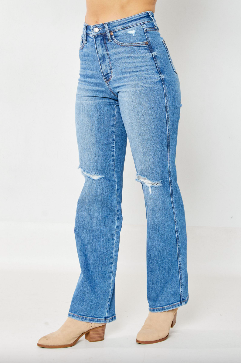 Judy Blue Tummy Control Knee Destroy Straight Leg Jeans