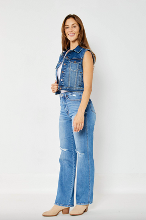 Judy Blue Tummy Control Knee Destroy Straight Leg Jeans