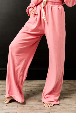 Ampersand Avenue Performance Fleece Free Time Wide Leg Comfy Pant - Pink Tulip