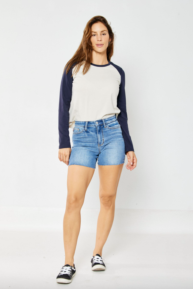 Judy Blue Raw Hem Shorts - Medium Wash