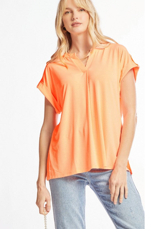 Figure It Out Top Short Sleeve - Neon Orange