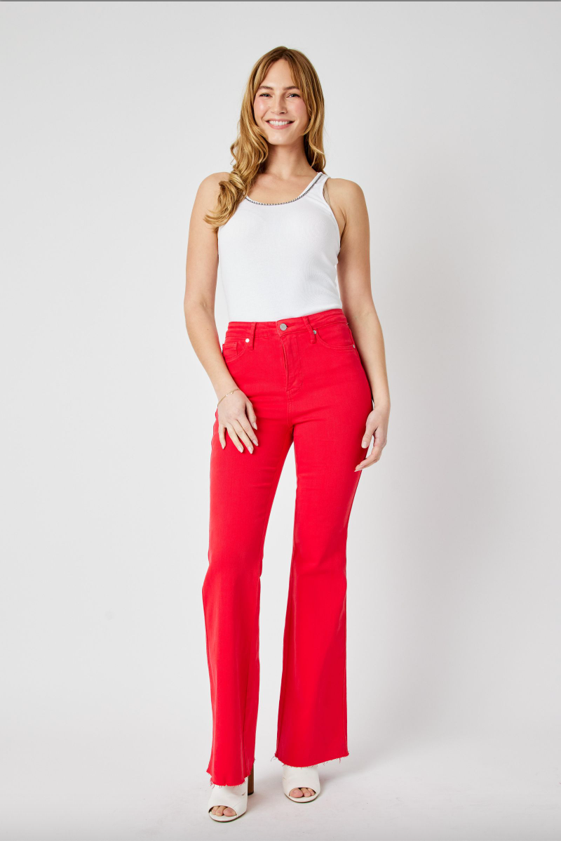 Judy Blue Tummy Control Flare Jeans - Red