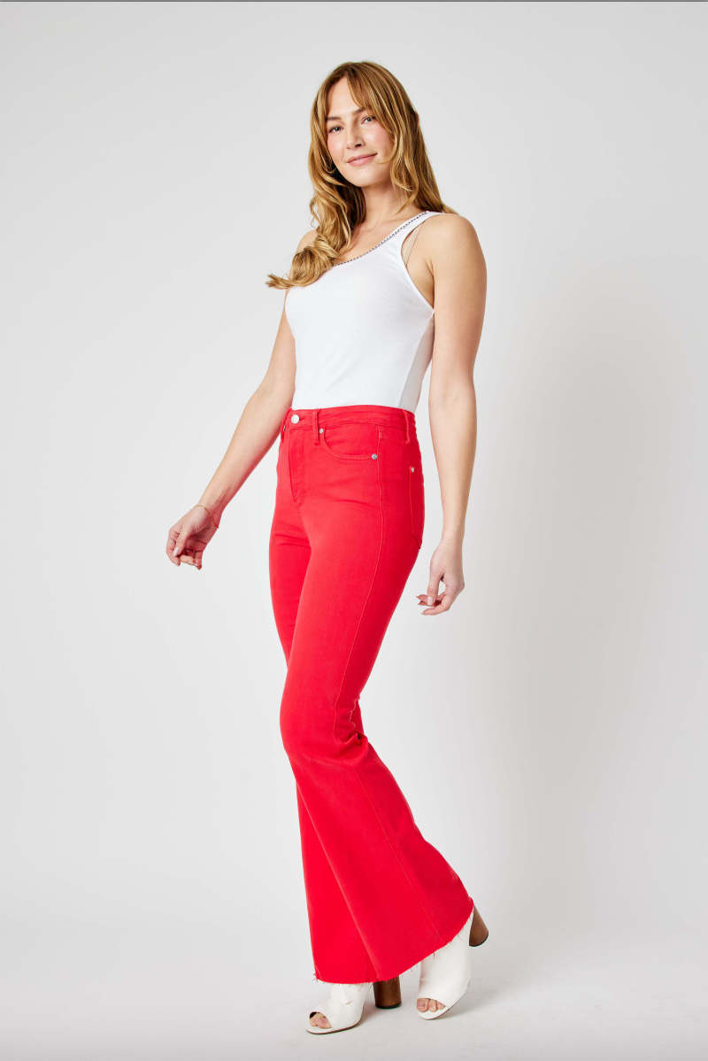 Judy Blue Tummy Control Flare Jeans - Red