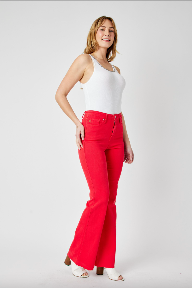 Judy Blue Tummy Control Flare Jeans - Red