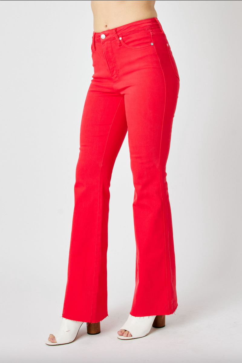 Judy Blue Tummy Control Flare Jeans - Red