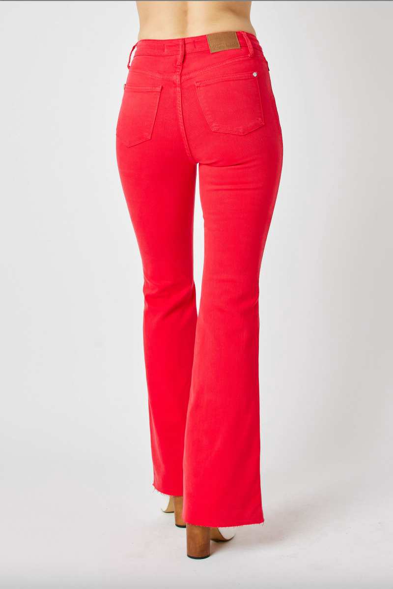 Judy Blue Tummy Control Flare Jeans - Red