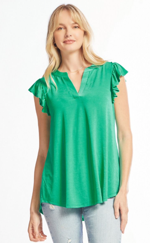 Figure It Out Ruffle Sleeve Top - Emerald