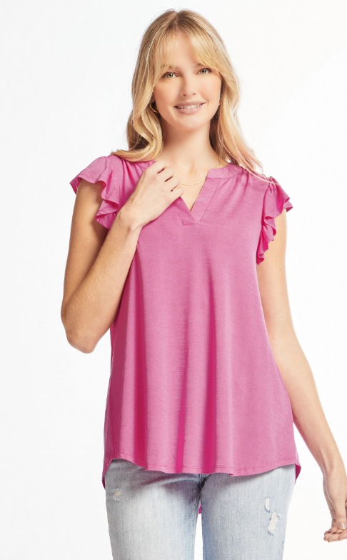Figure It Out Ruffle Sleeve Top - Magenta