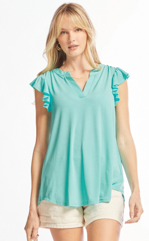 Figure It Out Ruffle Sleeve Top - Neon Blue