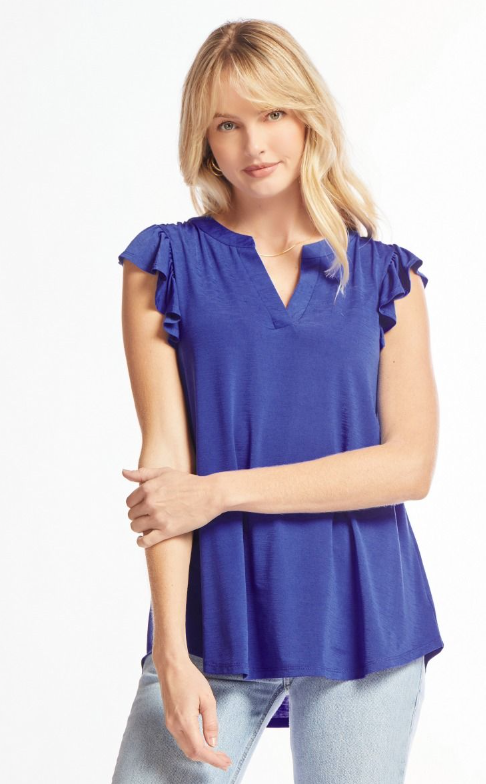 Figure It Out Ruffle Sleeve Top - Royal Blue