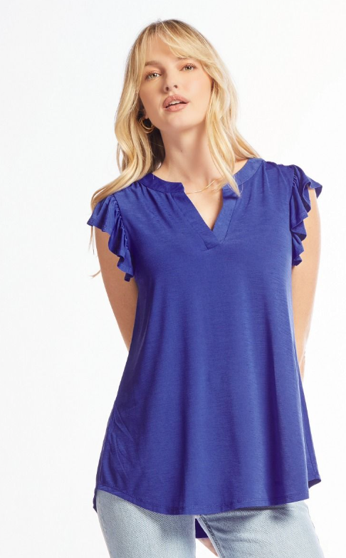 Figure It Out Ruffle Sleeve Top - Royal Blue