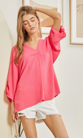 Let Me Work It Blouse - Hot Pink