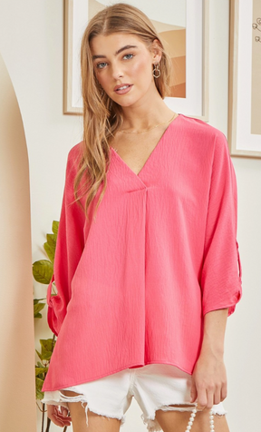 Let Me Work It Blouse - Hot Pink
