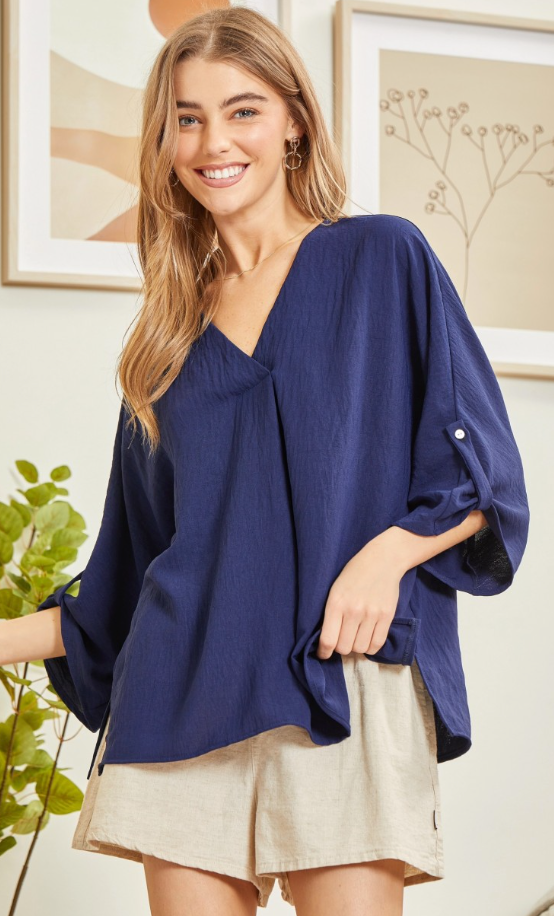 Let Me Work It Blouse - Navy