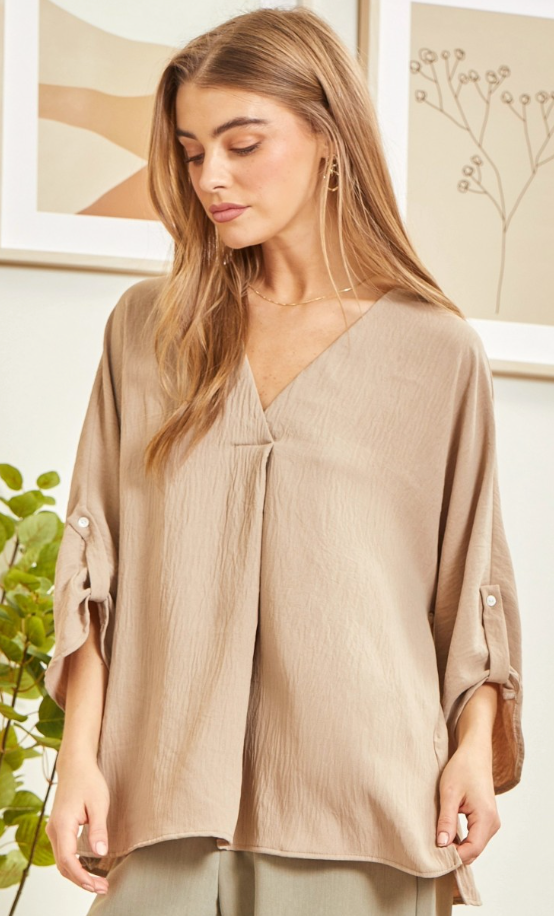 Let Me Work It Blouse - Taupe