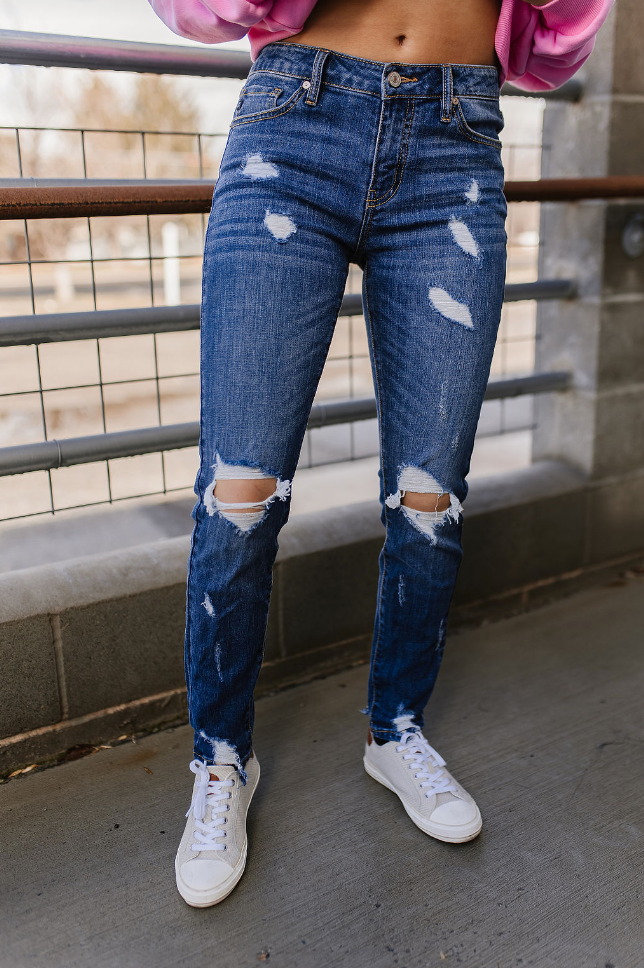 Ampersand Avenue 305 Denim - Distressed Fray Hem Jeans