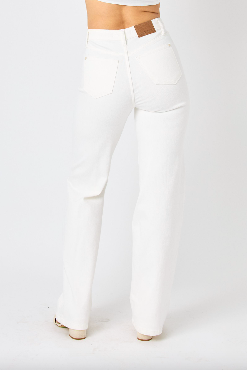 Judy Blue White Braided Waist Wide Leg Jeans