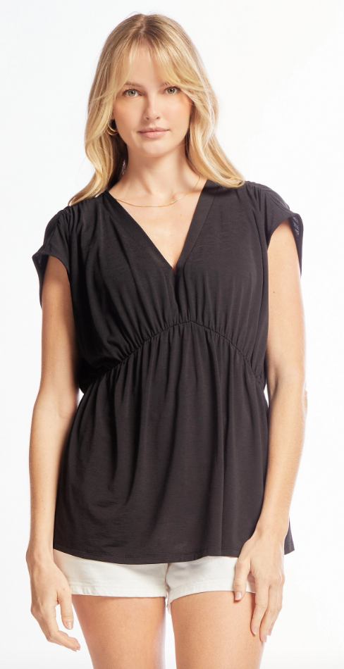 Dream On Peplum Short Sleeve Top - Black