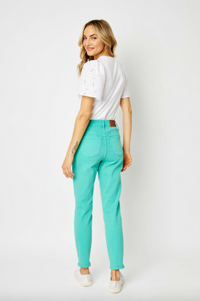 Judy Blue Garment Dyed Slim Jeans - Aquamarine