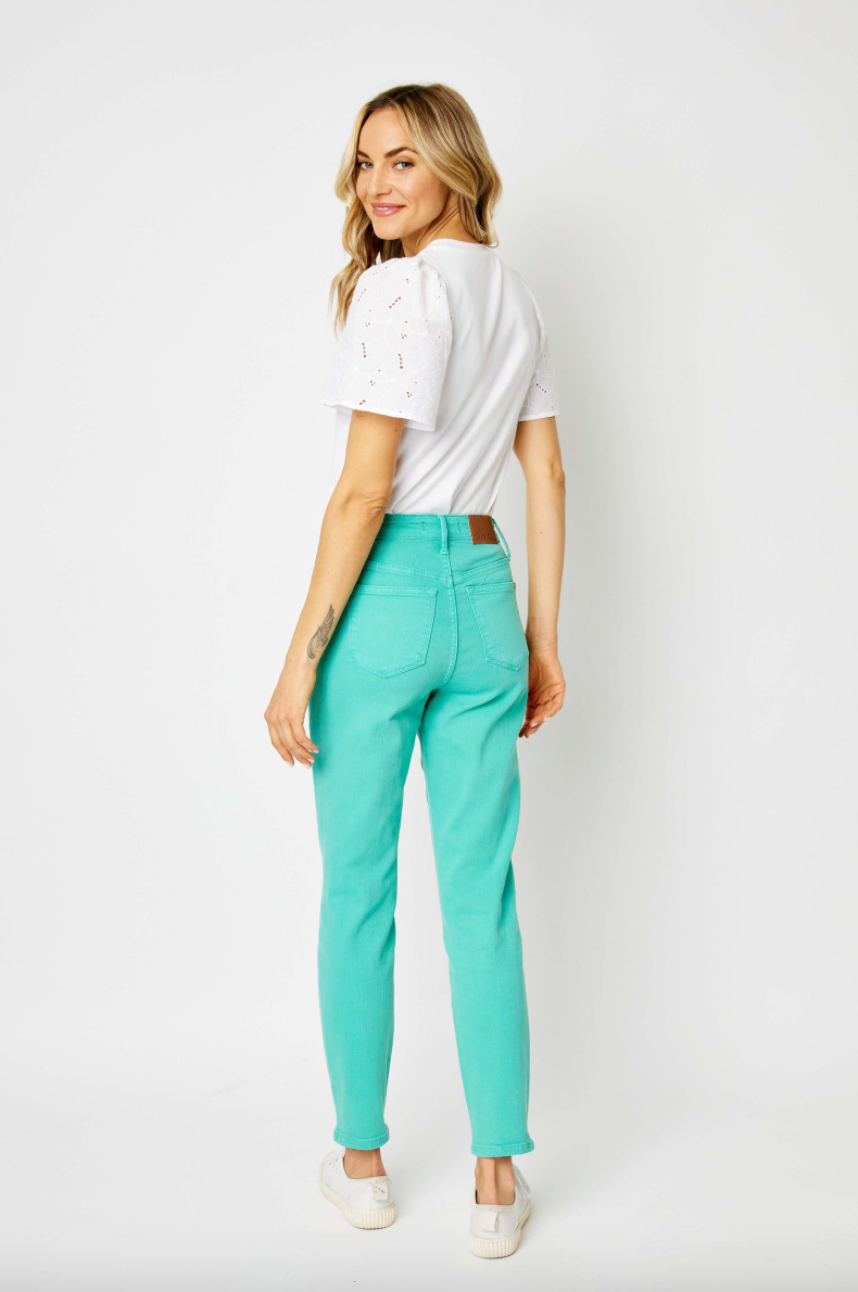 Judy Blue Garment Dyed Slim Jeans - Aquamarine