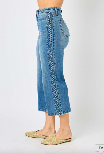 Judy Blue High Rise Control Top Wide Leg Crop Jeans in Camel main image 1