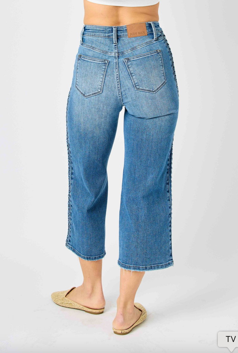 Judy Blue Braided Cropped Wide Leg Jeans