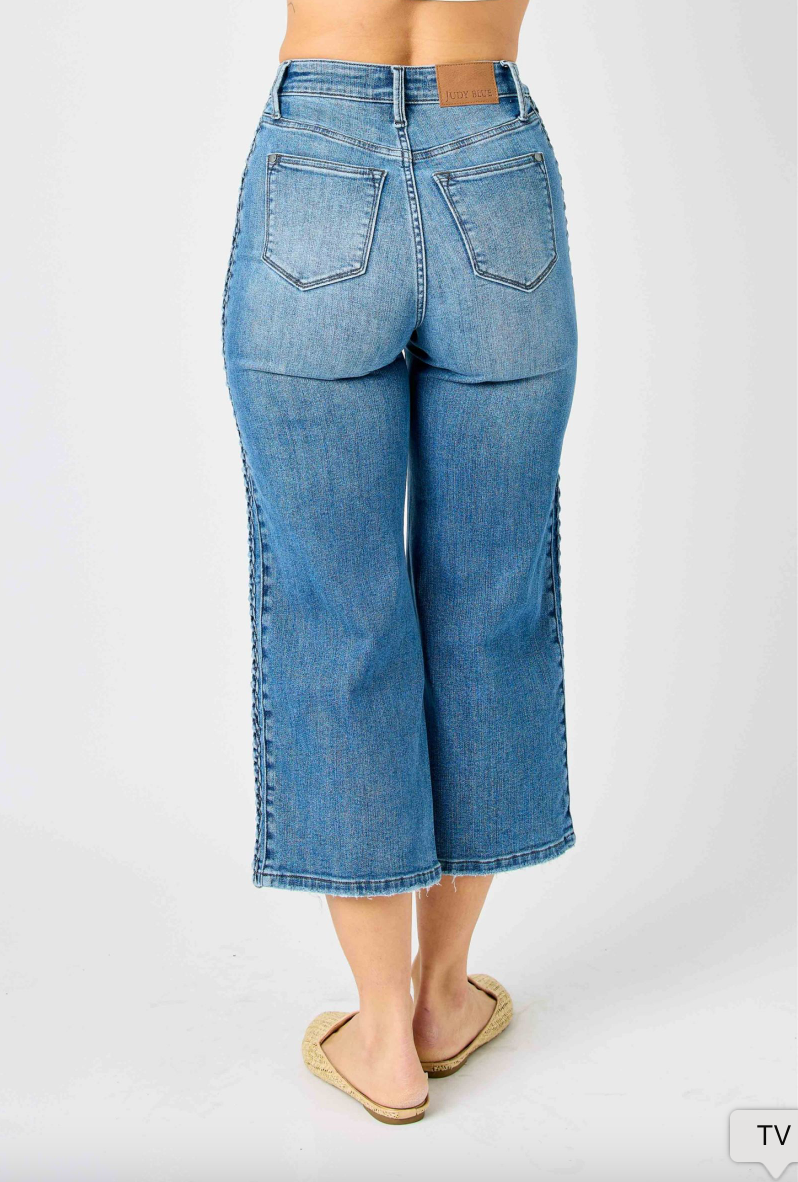 Judy Blue Braided Cropped Wide Leg Jeans