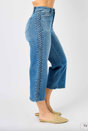 Judy Blue Braided Cropped Wide Leg Jeans