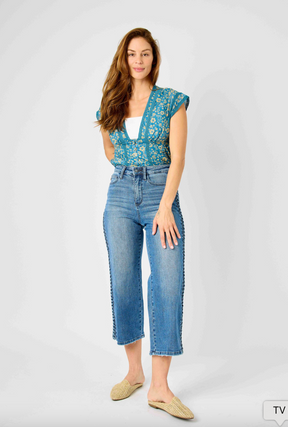 Judy Blue Braided Cropped Wide Leg Jeans