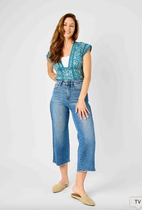 Judy Blue Braided Cropped Wide Leg Jeans