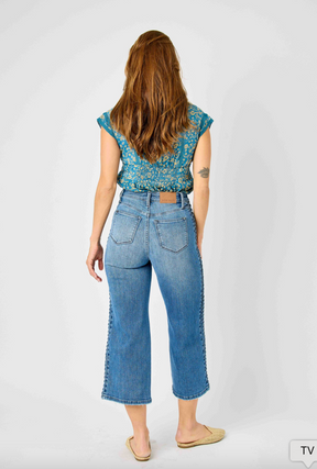 Judy Blue Braided Cropped Wide Leg Jeans