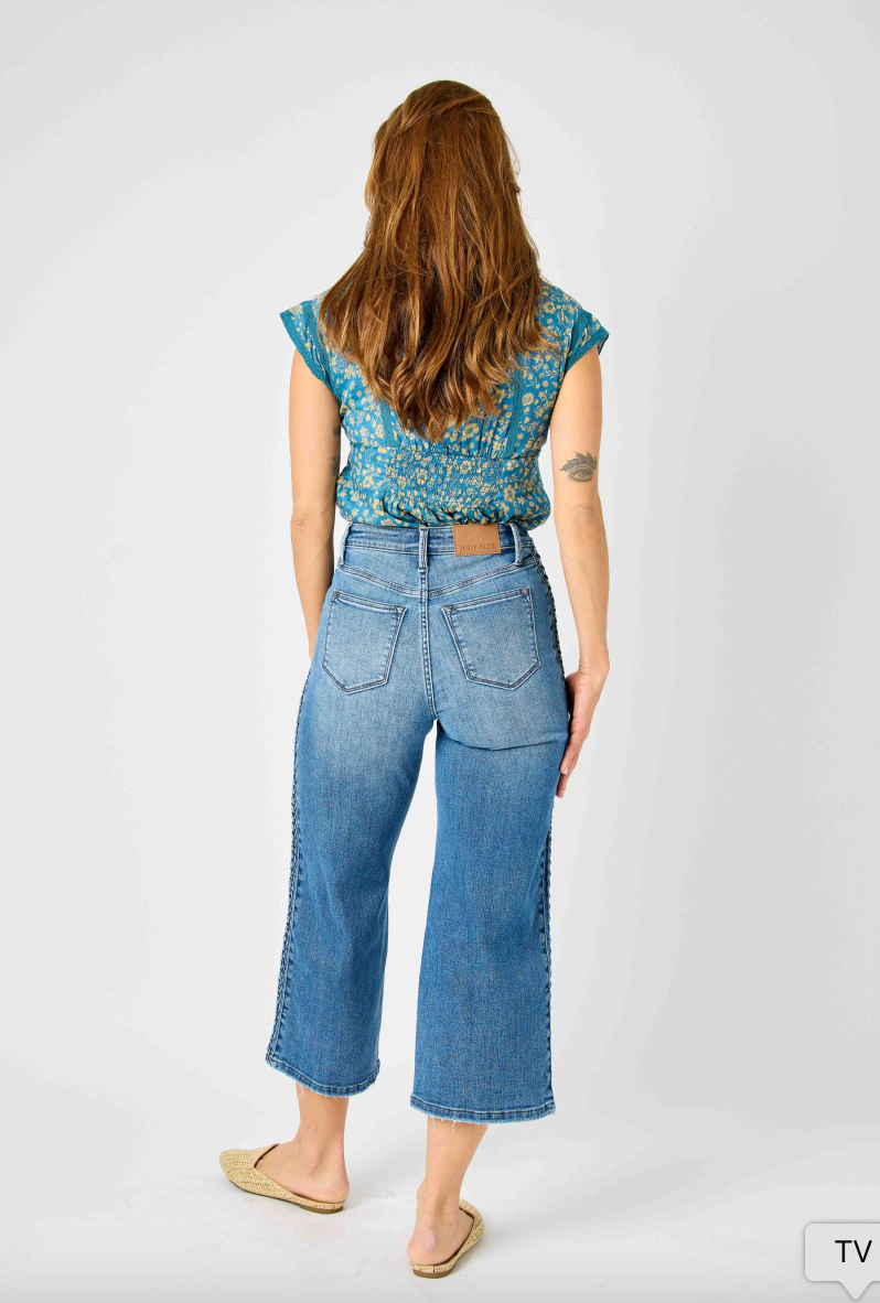 Judy Blue Braided Cropped Wide Leg Jeans