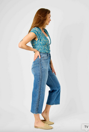 Judy Blue Braided Cropped Wide Leg Jeans