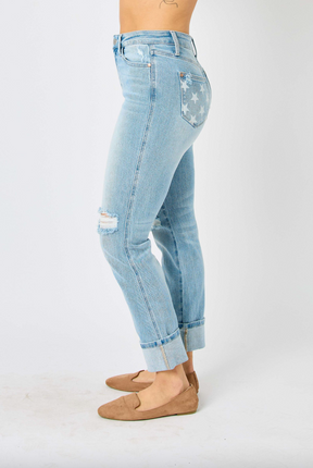 Judy Blue Star Pocket Girlfriend Jeans