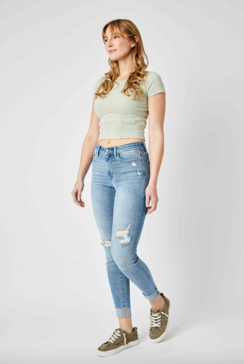 Judy Blue Destroy Cuffed Skinny Jeans