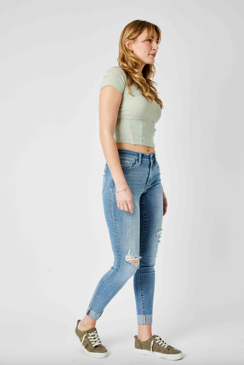 Judy Blue Destroy Cuffed Skinny Jeans