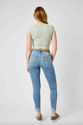 Judy Blue Destroy Cuffed Skinny Jeans