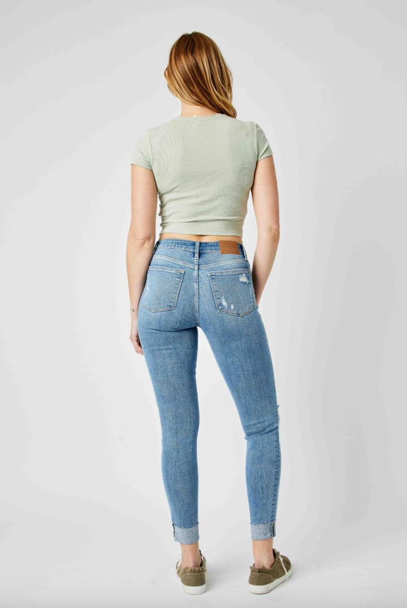 Judy Blue Destroy Cuffed Skinny Jeans