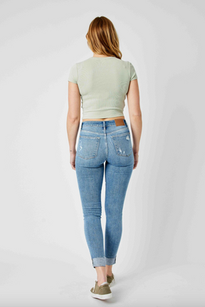 Judy Blue Destroy Cuffed Skinny Jeans