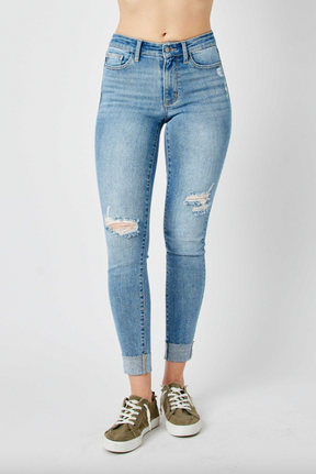 Judy Blue Destroy Cuffed Skinny Jeans