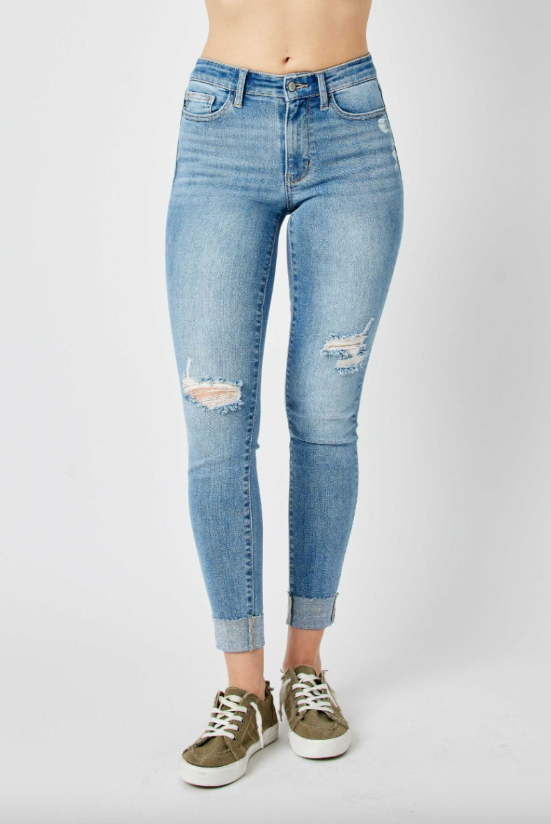 Judy Blue Destroy Cuffed Skinny Jeans