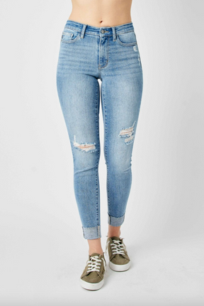 Judy Blue Destroy Cuffed Skinny Jeans