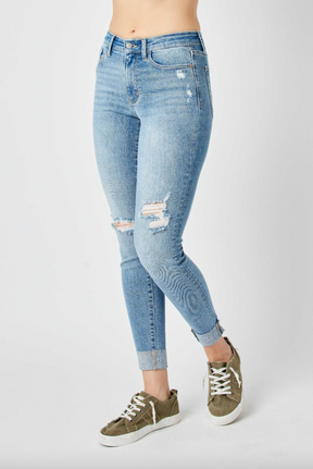 Judy Blue Destroy Cuffed Skinny Jeans