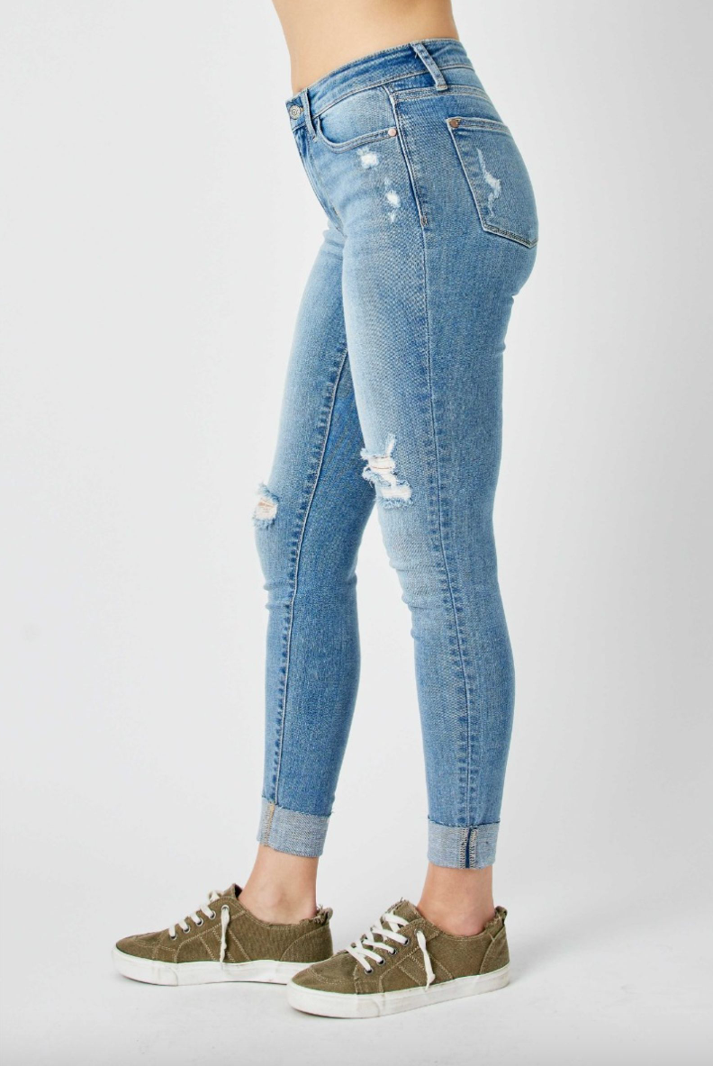 Judy Blue Destroy Cuffed Skinny Jeans