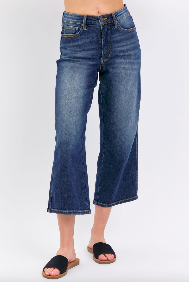 Judy Blue Tummy Control Cropped Wide Leg Jeans