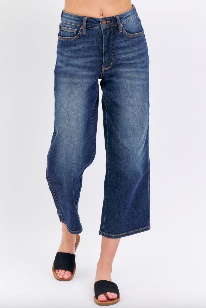 Judy Blue Tummy Control Cropped Wide Leg Jeans