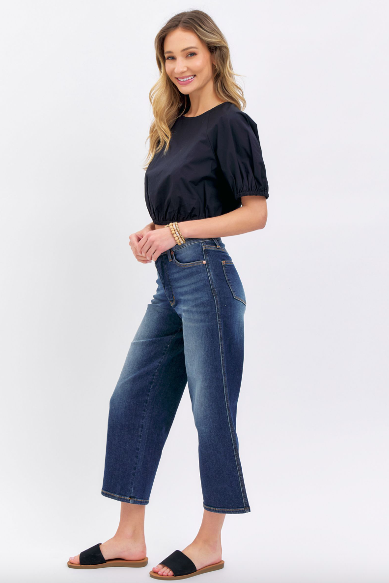 Judy Blue Tummy Control Cropped Wide Leg Jeans