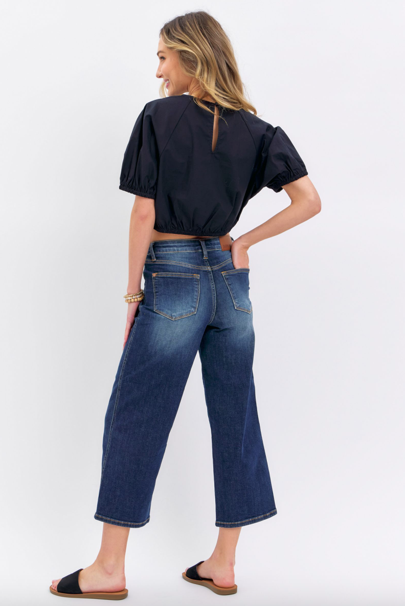 Judy Blue Tummy Control Cropped Wide Leg Jeans