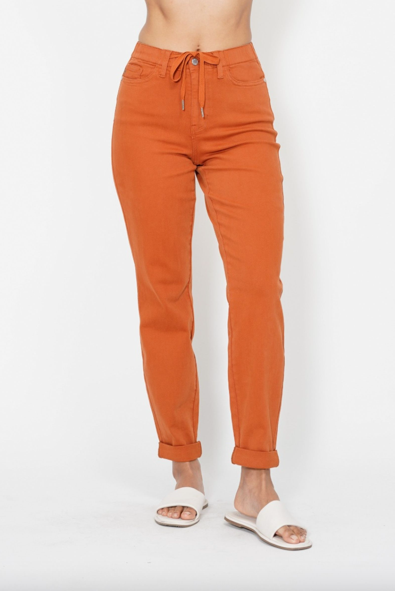 Judy Blue Double Cuff Joggers - Auburn Orange