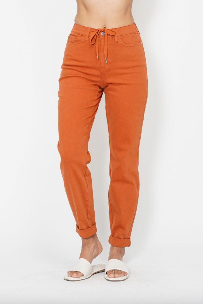 Judy Blue Double Cuff Joggers - Auburn Orange